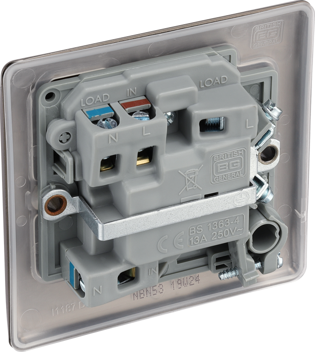 NBN53 Back - This 13A fused and switched connection unit with power indicator from British General provides an outlet from the mains containing the fuse ideal for spur circuits and hardwired appliances.