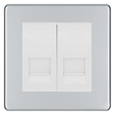 BG Screwless Polished Chrome Double Secondary Telephone Socket, Screw Terminal - White Insert