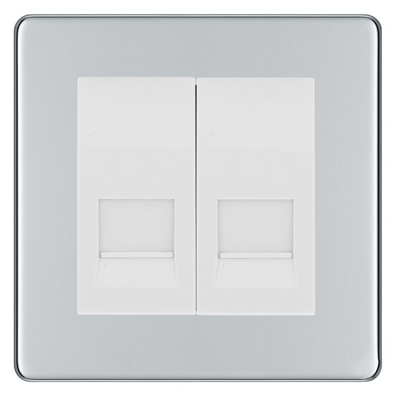 BG Screwless Polished Chrome Double Secondary Telephone Socket, Screw Terminal - White Insert