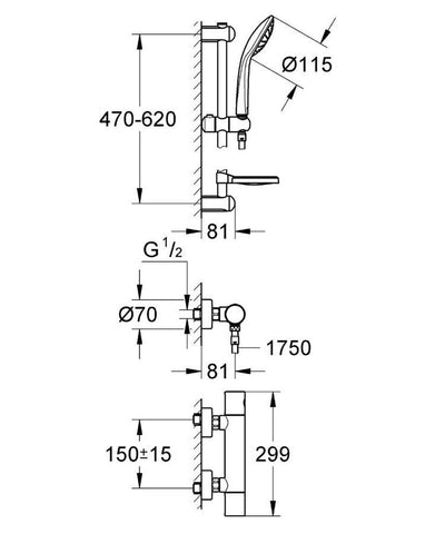 Grohe GROHTHERM 1000 COSMOPOLITAN M Thermostatic Shower Mixer 3/4 Inch; Chrome