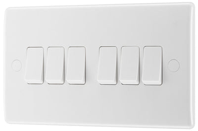 BG 846 Moulded Round Edge | White | 6 Gang 10AX 2 Way Plate Switch by British General (BG-846)