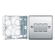 BG Nexus Polished Chrome 20A 16AX 2-Way Triple Light Switch NPC43 with 35mm Steel Back Box