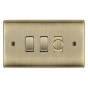 BG Antique Brass 3 Gang Switch 1x Trailing Edge LED Dimmer 2x 2 Way Custom Grid by British General (NEXUS-AB-3G-CUSTOM-DIMMER-2x-2Way-Single)