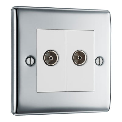 BG Nexus Polished Chrome 2 Gang Co-Axial Socket NPC61 with 35mm Steel Back Box
