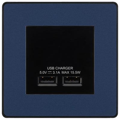 BG Evolve Matt Blue Dual USB Charger 3.1A Output Socket - Black Insert by British General (BG-PCDDBEMS2B+EMUSB3B)