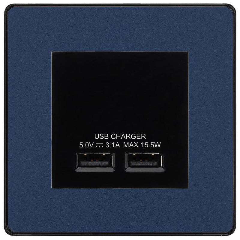 BG Evolve Matt Blue Dual USB Charger 3.1A Output Socket - Black Insert