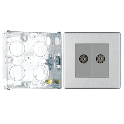 BG Screwless Brushed Steel Diplex TV/FM Socket FBS66 with 25mm Steel Back Box by British General (BG-FBS66+HGS02)