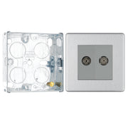 BG Screwless Brushed Steel Diplex TV/FM Socket FBS66 with 25mm Steel Back Box by British General (BG-FBS66+HGS02)