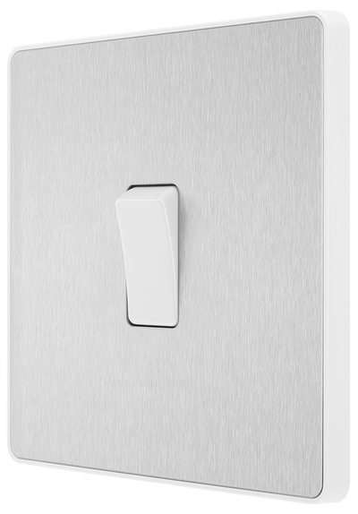 BG PCDBS13W Brushed Steel Evolve 1 Gang 20A 16AX Intermediate Light Switch - White Insert