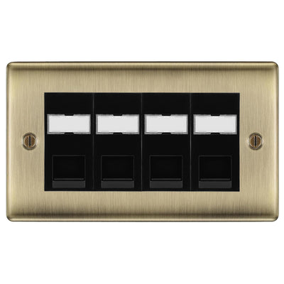 BG Nexus Antique Brass 4 Gang RJ45 Cat5e Data Socket Black Inserts by British General (BG-NABRJ454C5EB)