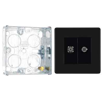 BG Screwless Matt Black TV/FM/SAT Co-axial Socket FFB65 with 25mm Steel Back Box