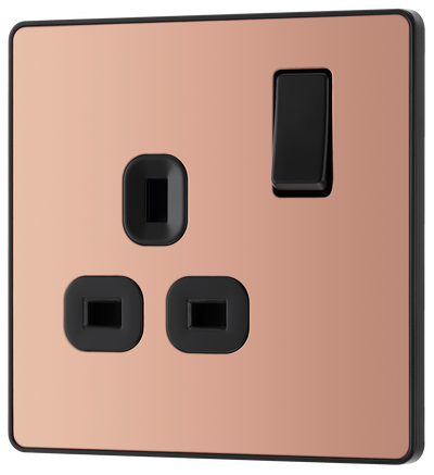 BG Evolve PCDCP21B Polished Copper 1 Gang 13A Switched Socket Outlet - Black Insert