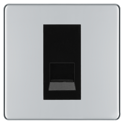 BG Screwless Polished Chrome Single Master Telephone Socket – Black Insert