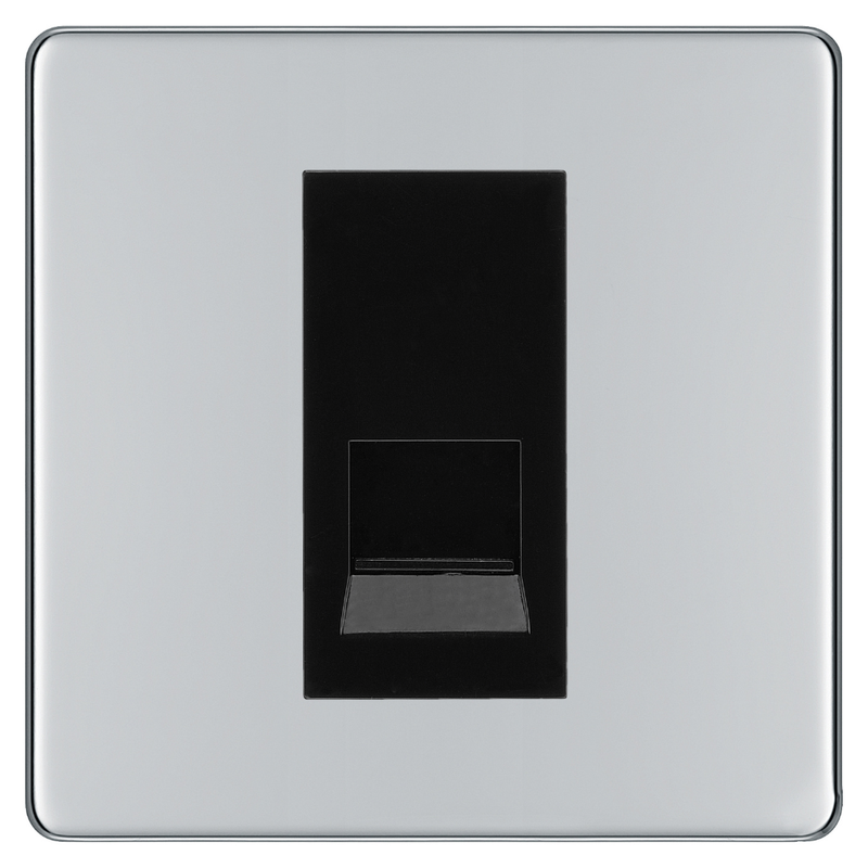 BG Screwless Polished Chrome Single Master Telephone Socket – Black Insert