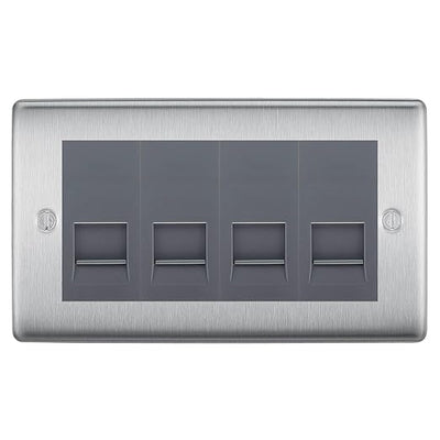 BG Nexus Brushed Steel 4 Gang IDC Secondary Telephone Socket - Grey Insert by British General (BG-NBSBTS4G)