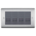 BG Nexus Brushed Steel 4 Gang IDC Secondary Telephone Socket - Grey Insert