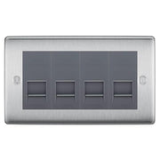 BG Nexus Brushed Steel 4 Gang IDC Secondary Telephone Socket - Grey Insert by British General (BG-NBSBTS4G)