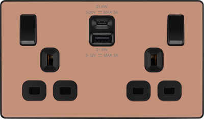 BG Evolve Polished Copper PCDCP22UAC22B USB Double Socket 22W Type A & C USB