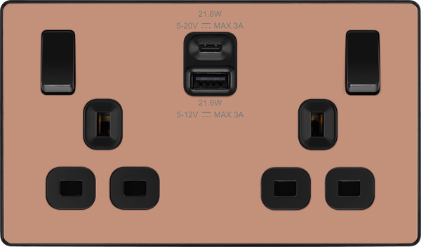 BG Evolve Polished Copper PCDCP22UAC22B USB Double Socket 22W Type A & C USB