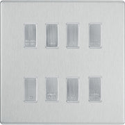 BG Screwless Brushed Steel 8 Gang Engraved Custom Labelled Appliance Grid Switch by British General (Nexus-BS-Screwless-8G)