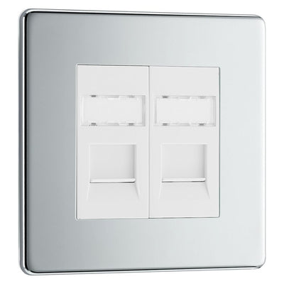 BG Screwless Polished Chrome RJ45 Double Data Outlet FPCRJ452 with 25mm Steel Back Box