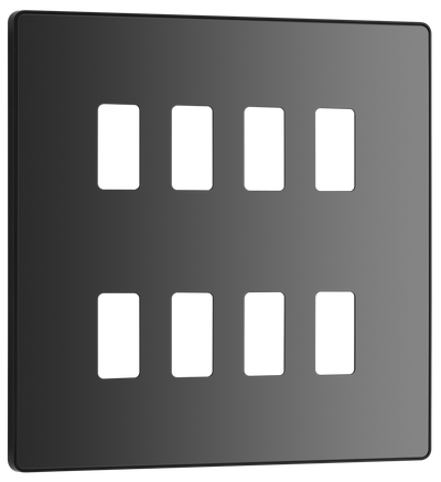BG RPCDBC8B Evolve Grid Black Chrome 8 Module Square Front Plate - Black Trim