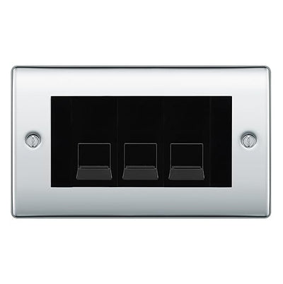 BG Nexus Polished Chrome 3 Gang RJ11 Telephone Socket Euro Module - Black Insert by British General (BG-NPCRJ113B)