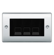 BG Nexus Polished Chrome 3 Gang RJ11 Telephone Socket Euro Module - Black Insert by British General (BG-NPCRJ113B)