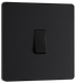 PCDMB13B Front - This Evolve Matt Black 20A 16AX intermediate light switch from British General should be used as the middle switch when you need to operate one light from 3 different locations, such as either end of a hallway and at the top of the stairs.