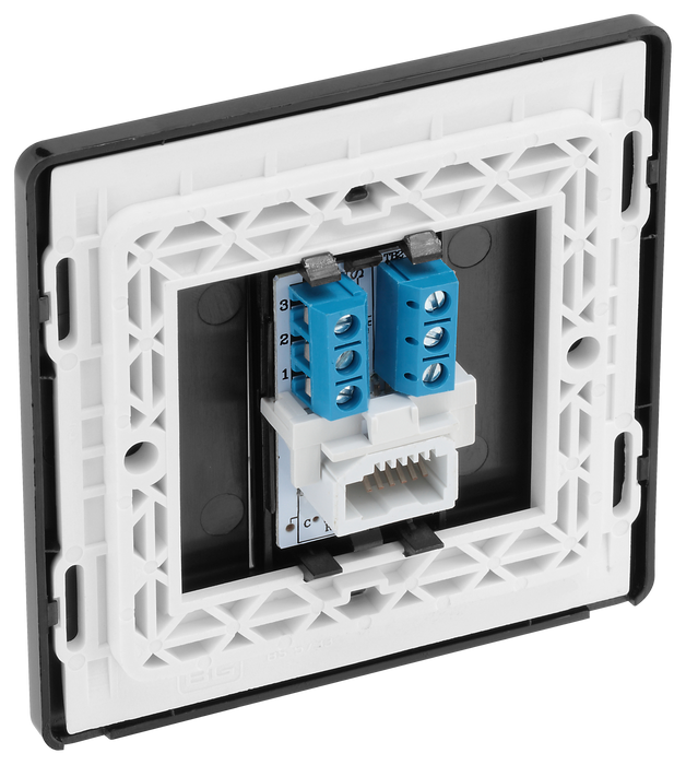 PCDMGBTS1B Back - This Evolve Matt Grey Secondary telephone socket from British General uses a screw terminal connection, and should be used for an additional telephone point which feeds from the master telephone socket. 