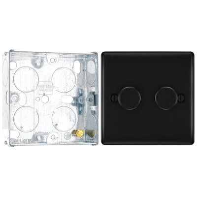 BG Nexus Matt Black 200W 2 Way Double Trailing Edge Dimmer Switch NFB82 with 25mm Steel Back Box by British General (BG-NFB82+HGS02)