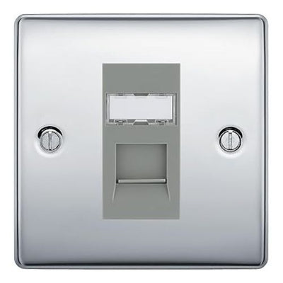 BG Nexus Metal Polished Chrome 1 Gang RJ45 Data Socket NPCRJ451 Grey Insert by British General