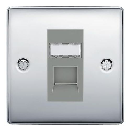 BG Nexus Metal Polished Chrome 1 Gang RJ45 Data Socket NPCRJ451 Grey Insert