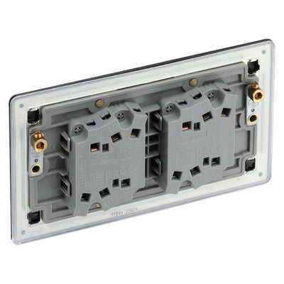BG Screwless Matt Black 20A 16AX 2 Way Quadruple Light Switch FFB44 with 25mm Steel Back Box
