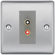 BG Nexus Brushed Steel Euro Module RCA X 2 Outlet NBSRCA2G by British General (BG-NBSRCA2G)