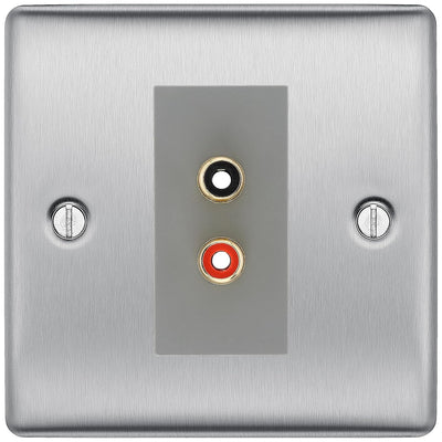 BG Nexus Brushed Steel Euro Module RCA X 2 Outlet NBSRCA2G by British General (BG-NBSRCA2G)