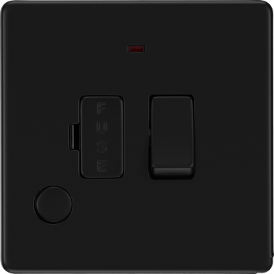 BG Evolve Matt Black Switched Fused Spur Unit Neon & Cable FFB53 by British General (BG-FFB53-1)