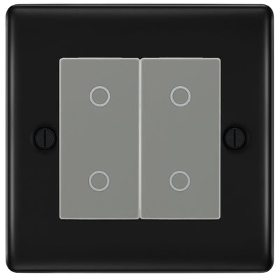BG Nexus Matt Black Double Secondary Touch Dimmer Switch Grey Inserts by British General (BG-EMTDSG+NFBEMS2)