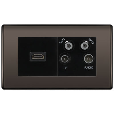 BG Nexus Black Nickel 4G Faceplate with HDMI + TV/FM/SAT Module - Black by British General (BG-NBNEMR4-HDMI-TVFM2B)