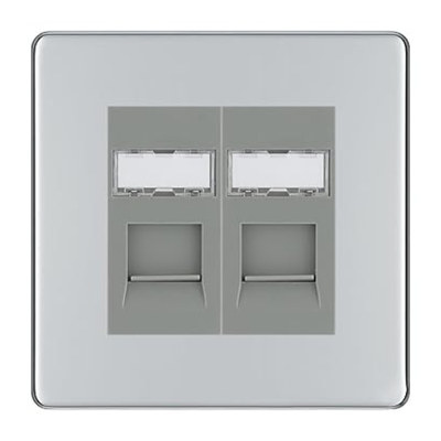 BG Screwless Polished Chrome 2 Gang RJ45 Data Socket FPCRJ452G Grey Inserts by British General