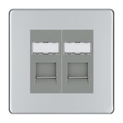 BG Screwless Polished Chrome 2 Gang RJ45 Data Socket FPCRJ452G Grey Inserts by British General