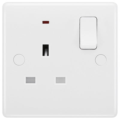 BG 825 Moulded Round Edge | White | 1 Gang 13A 1 Pole Neon Switched Socket by British General (BG-825)