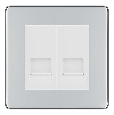 BG Screwless Polished Chrome Double RJ11 Telephone Socket FPCRJ112 - White Insert