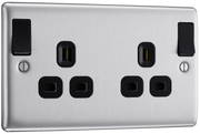 BG Electrical NBS22DPOBB Nexus Metal Brushed Steel 13A Double Pole Switched Socket - Black Insert by British General (BG-NBS22DPOBB-Shopify-SA_1)