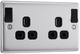BG Electrical NBS22DPOBB Nexus Metal Brushed Steel 13A Double Pole Switched Socket - Black Insert