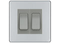 BG Electrical Screwless Polished Chrome 2-Gang Light Switch 1x 2-Way + 1x Intermediate – Grey Inserts