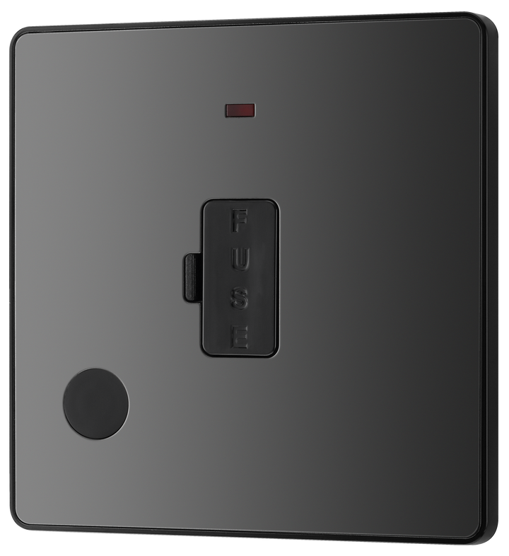 PCDBC54B Front - This Evolve Black Chrome 13A fused and unswitched connection unit from British General provides an outlet from the mains containing the fuse, ideal for spur circuits and hardwired appliances.