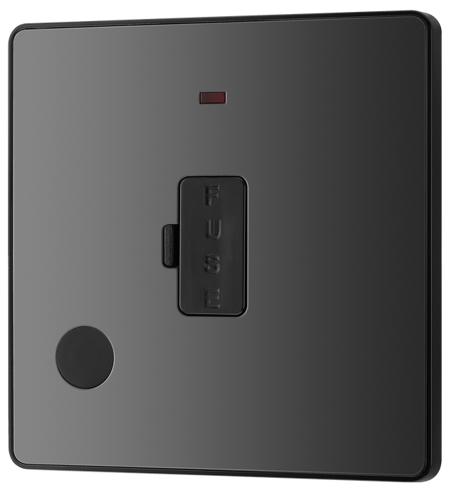 PCDBC54B Front - This Evolve Black Chrome 13A fused and unswitched connection unit from British General provides an outlet from the mains containing the fuse, ideal for spur circuits and hardwired appliances.