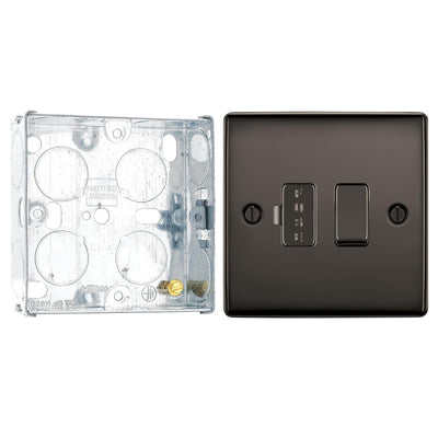 BG Nexus Black Nickel 13A Switched Fused Connection Unit NBN50 and 25mm Steel Back Box by British General (BG-NBN50+HGS02)