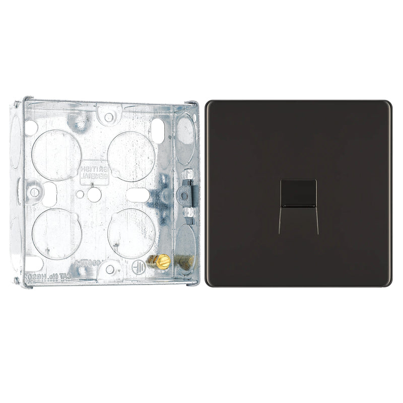 BG Screwless Black Nickel Single Secondary Telephone Socket FBNBTS1 with 25mm Steel Back Box